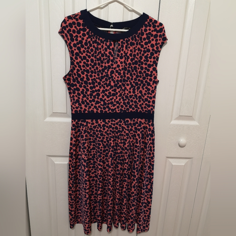 Jessica Pink Navy Polka Dot Fit & Flare Dress Size 14